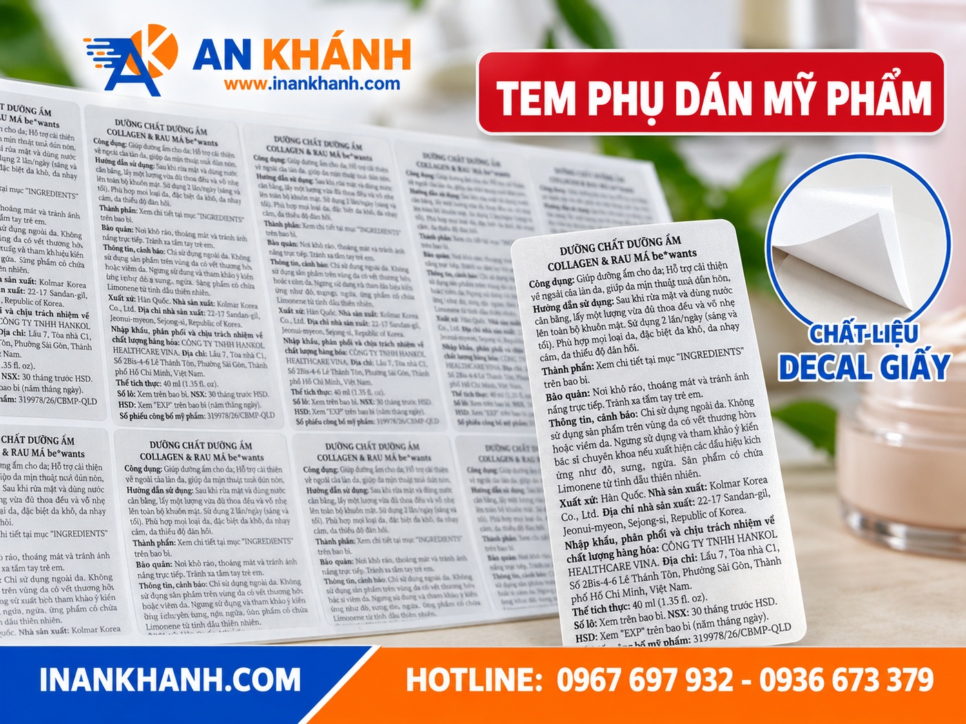 Tem phụ mỹ phẩm nhập khẩu dán trên chai serum