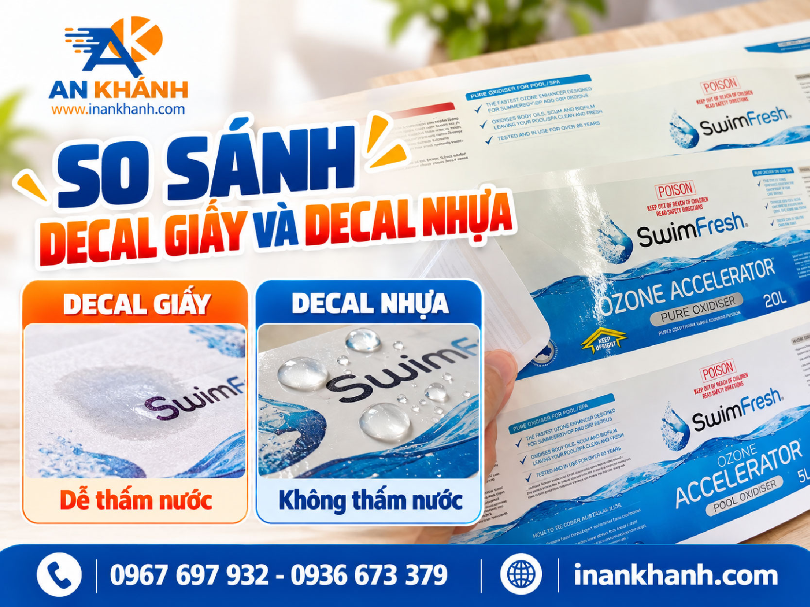 So sánh chất liệu decal giấy và decal nhựa khi ngâm nước