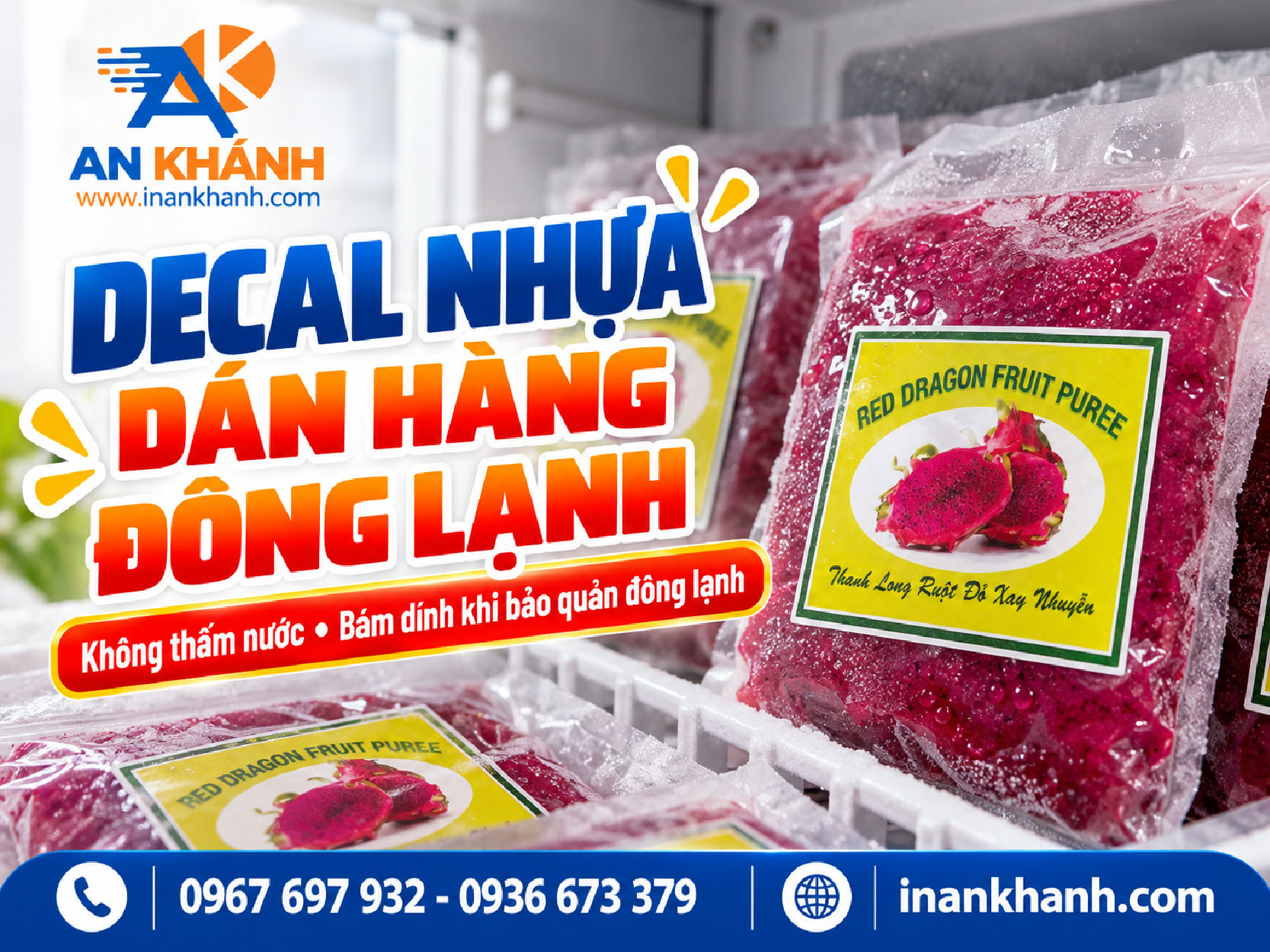 Tem decal nhựa dán khay hàng trữ đông