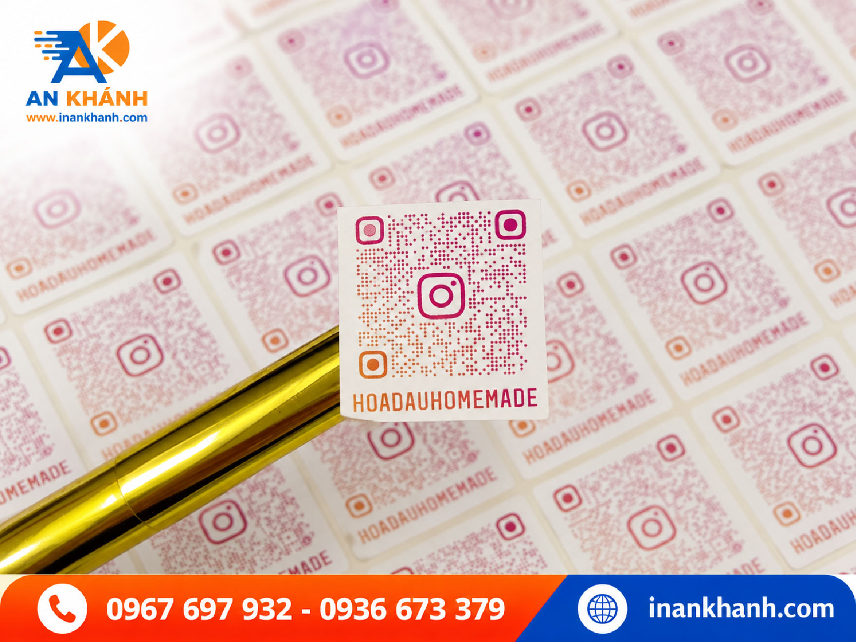 Tờ tem decal giấy in qr code đã bế demi sẵn, lột từng con ra dán