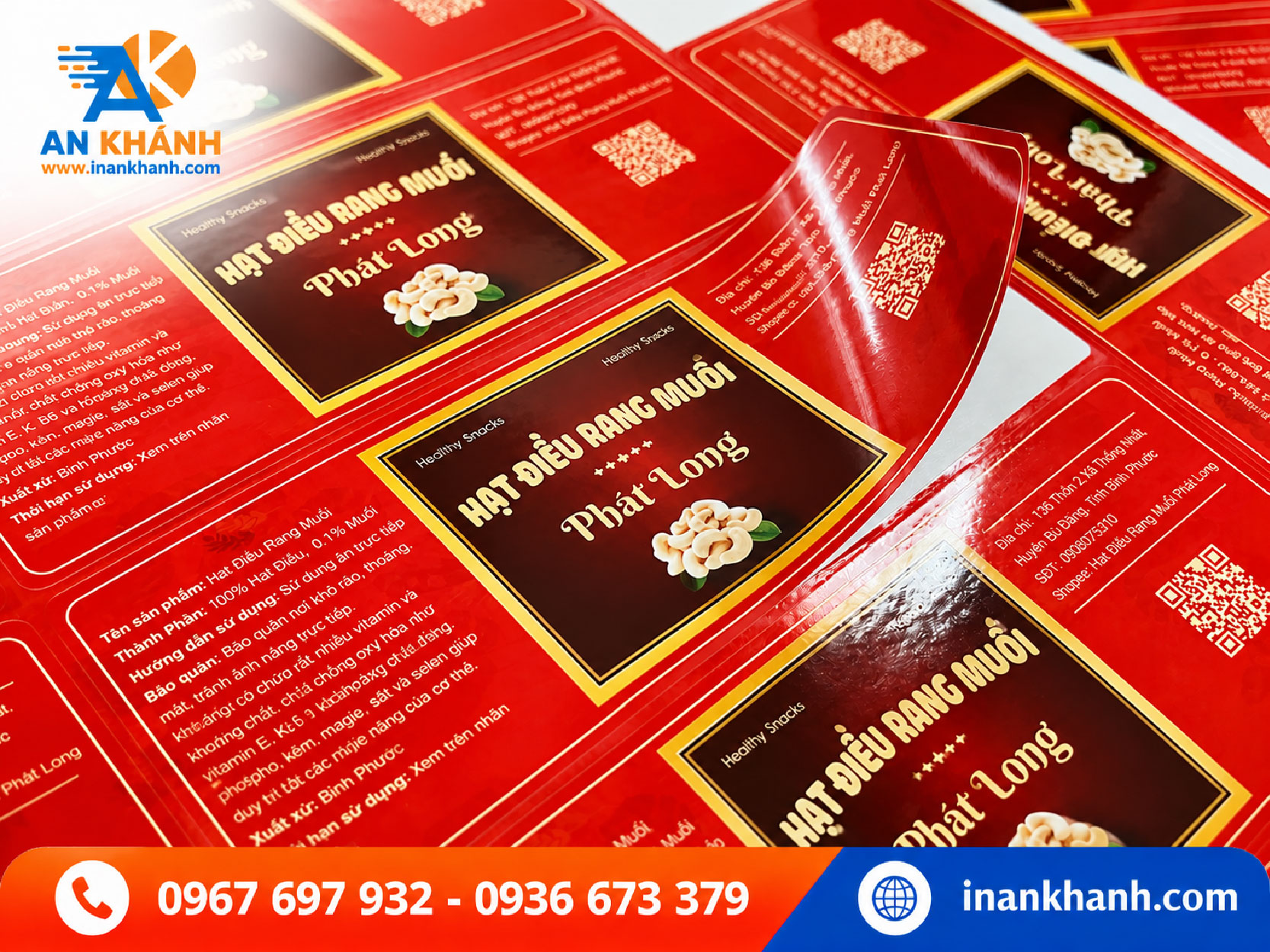 Mẫu in tem decal giấy cán màng bóng dán hộp điều