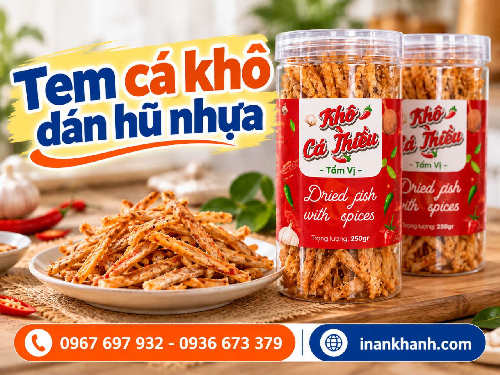 Tem cá khô dán hũ nhựa