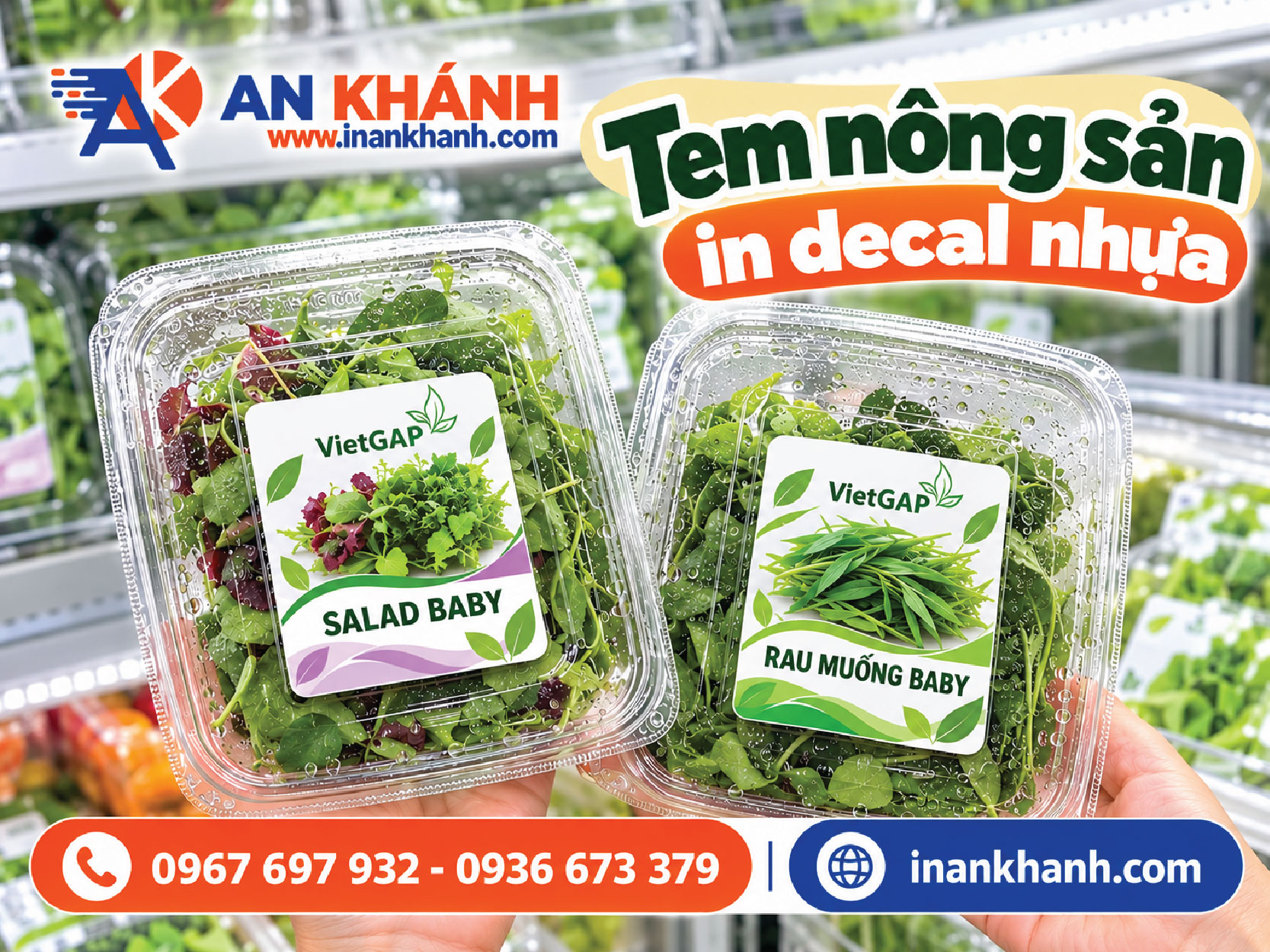 Tem nông sản dán trên túi rau, khay và hộp trái cây