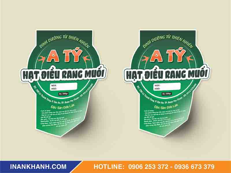 Mẫu tem nhãn hạt điều bế theo hình