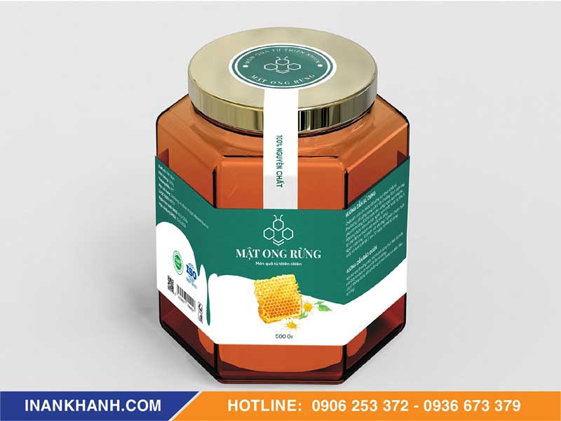 Mẫu in tem nhãn mật ong decal giấy cán mờ