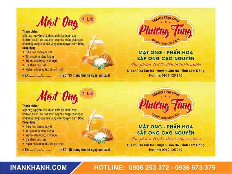 Mẫu in tem nhãn mật ong hình chữ nhật