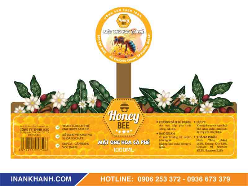 Mẫu in tem nhãn mật ong chai 1 lít
