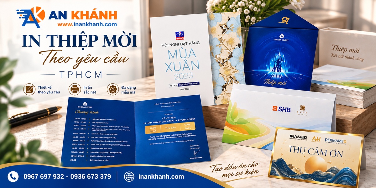 In thiệp mời theo yêu cầu TPHCM - mẫu thiệp mời hội nghị, thiệp sự kiện và thư cảm ơn doanh nghiệp của xưởng In An Khánh