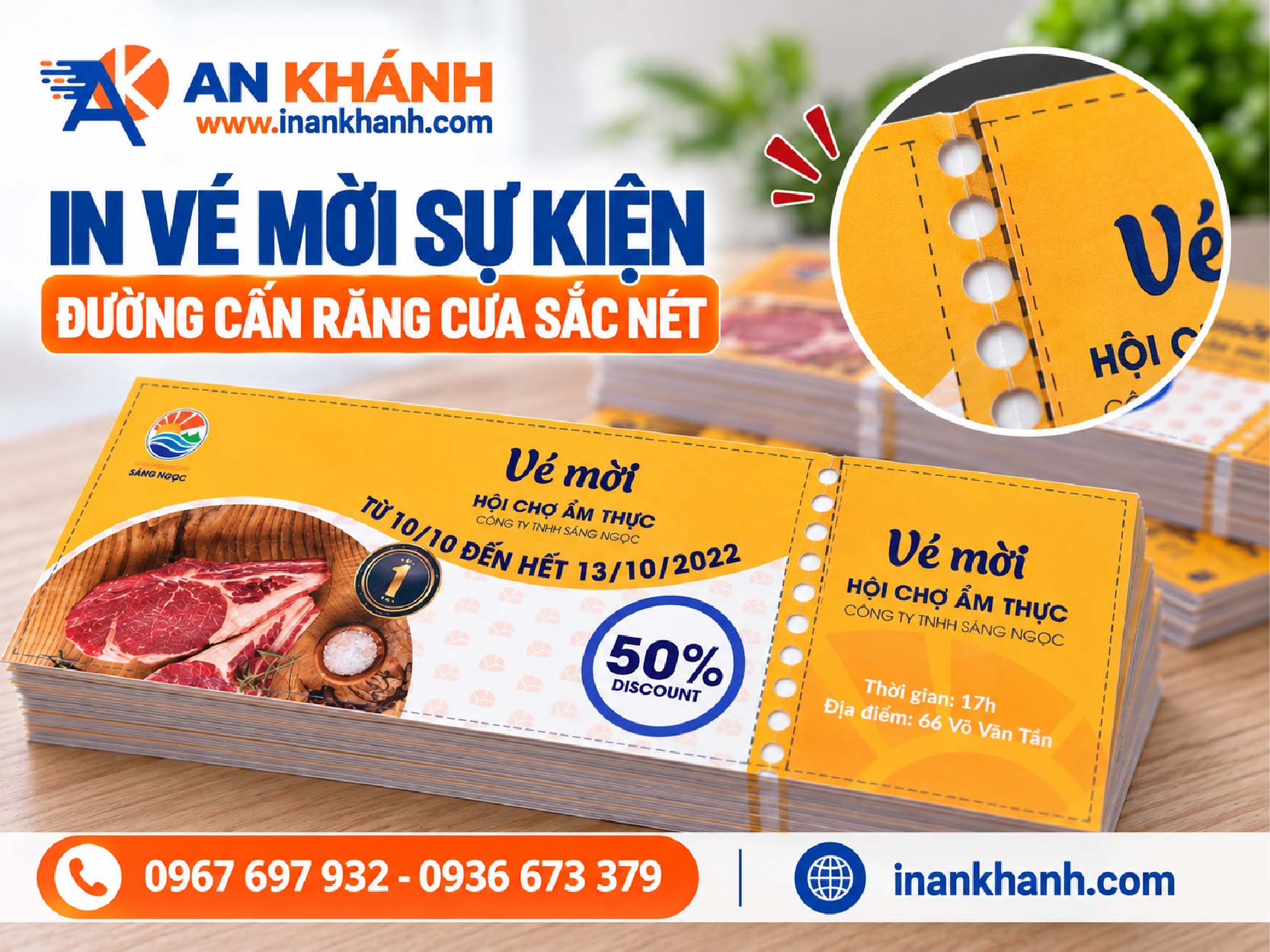 Mẫu vé sự kiện được cấn đường răng cưa giữa thân và cuống, giúp nhân viên dễ xé cuống khi kiểm soát khách vào cửa.