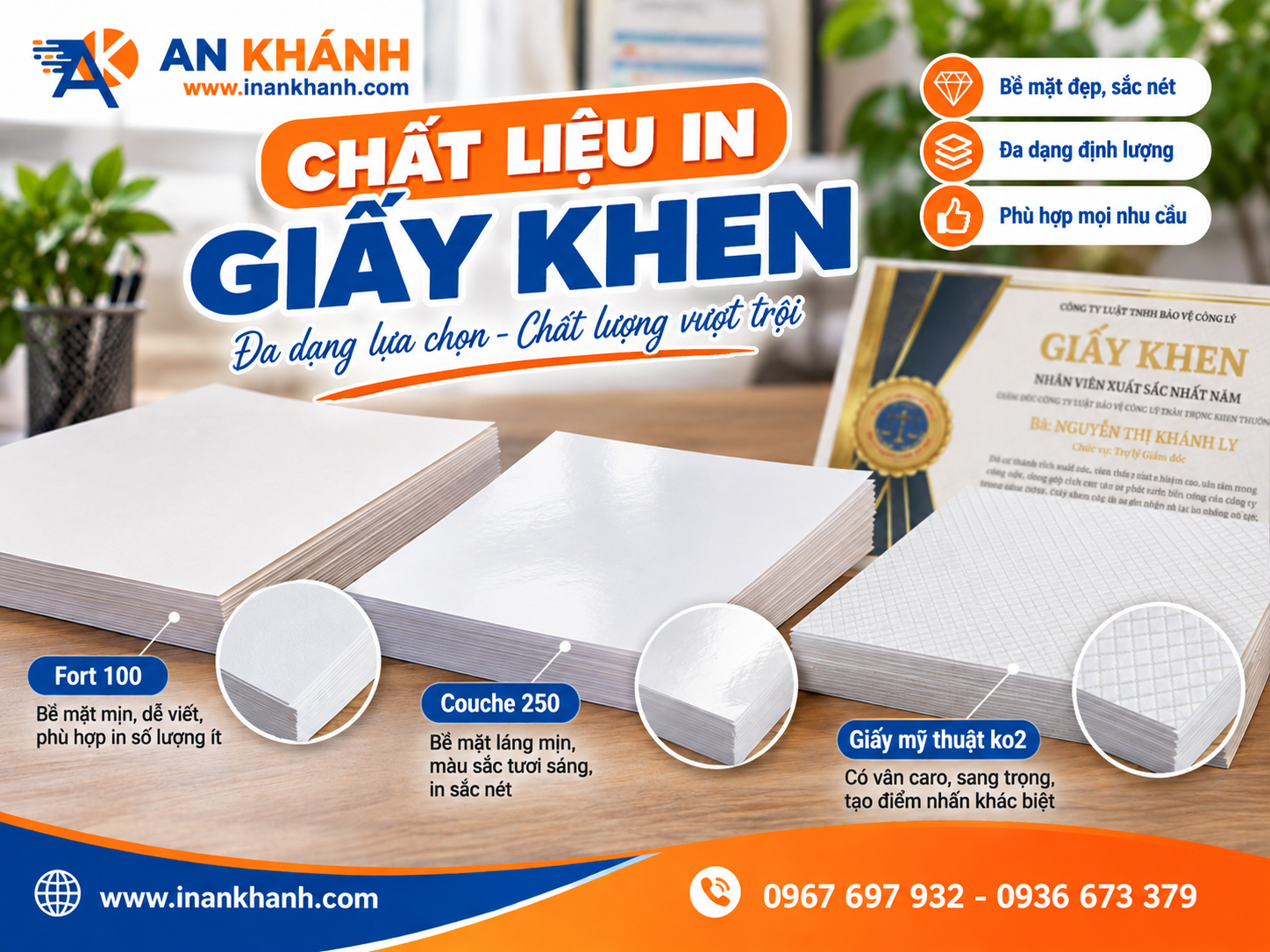 Các loại giấy dùng để in giấy khen theo yêu cầu