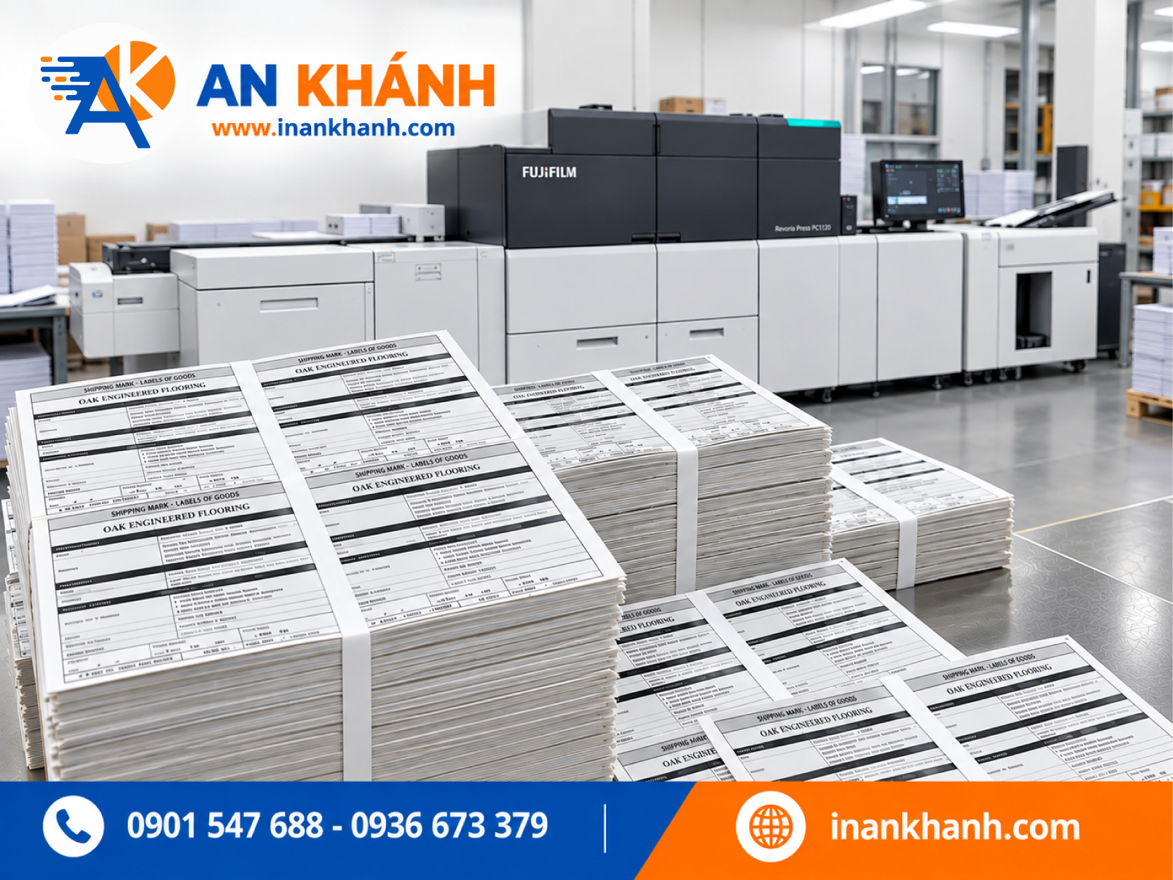 Tem nhãn phụ đóng gói thành phẩm chuẩn bị giao cho khách