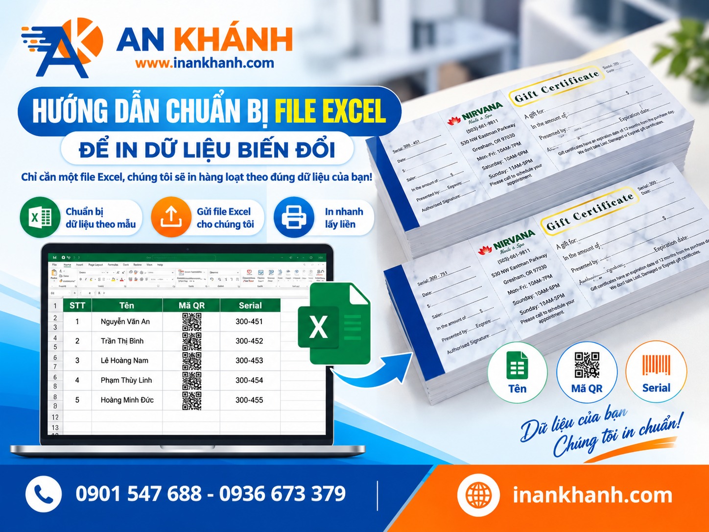 Hướng dẫn chuẩn bị file Excel in dữ liệu biến đổi mã QR số serial chuẩn xác tại In An Khánh