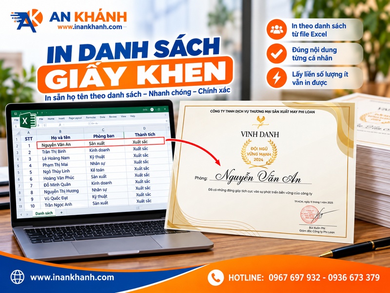 File Excel danh sách họ tên và thông tin dùng để in dữ liệu biến đổi trên giấy khen