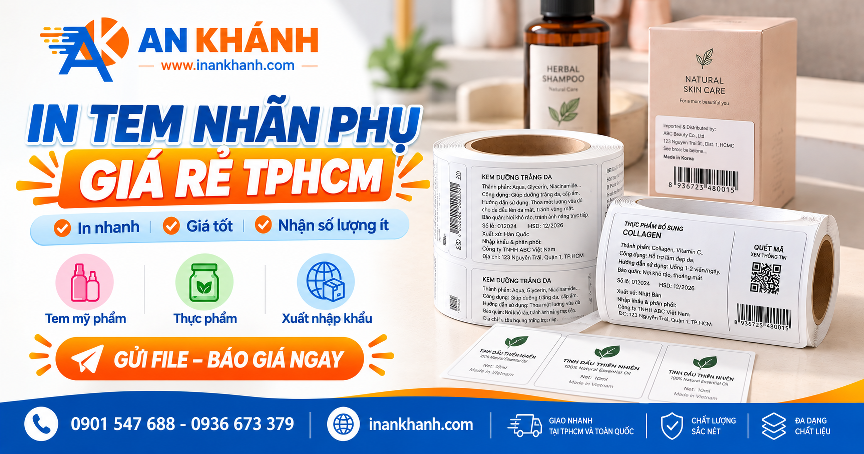 Xưởng in tem nhãn phụ giá rẻ TPHCM cho mỹ phẩm, thực phẩm, xuất nhập khẩu