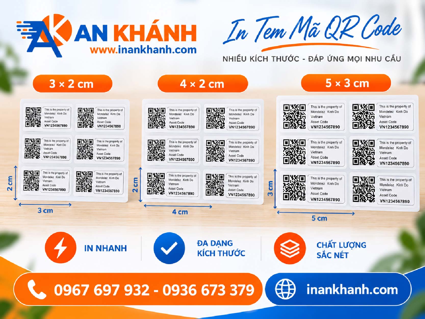 Kích thước tem mã vạch 3x2, 4x2, 5x3 cm