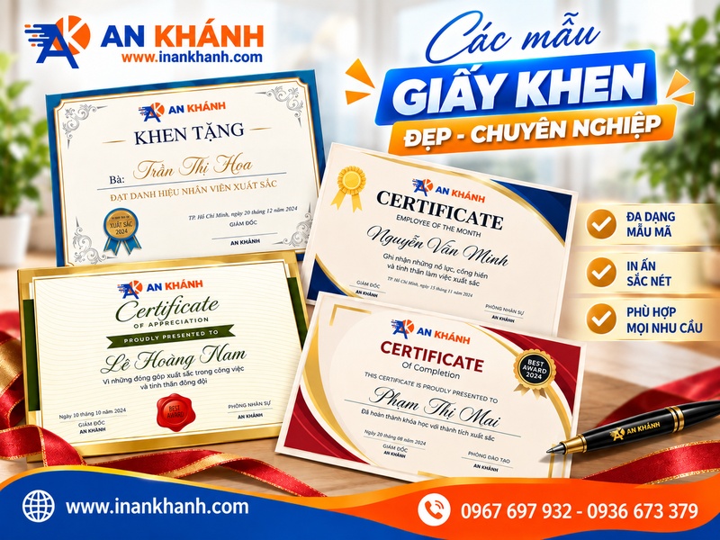 Mẫu bằng khen đẹp, thiết kế trang trọng và in sắc nét, phù hợp sử dụng để vinh danh, khen thưởng cá nhân, nhân viên, học sinh và các tập thể.