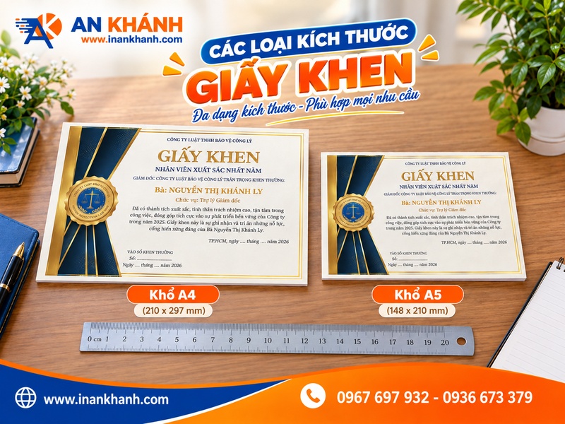 So sánh kích thước giấy khen khổ A4 và A5 khi in theo yêu cầu