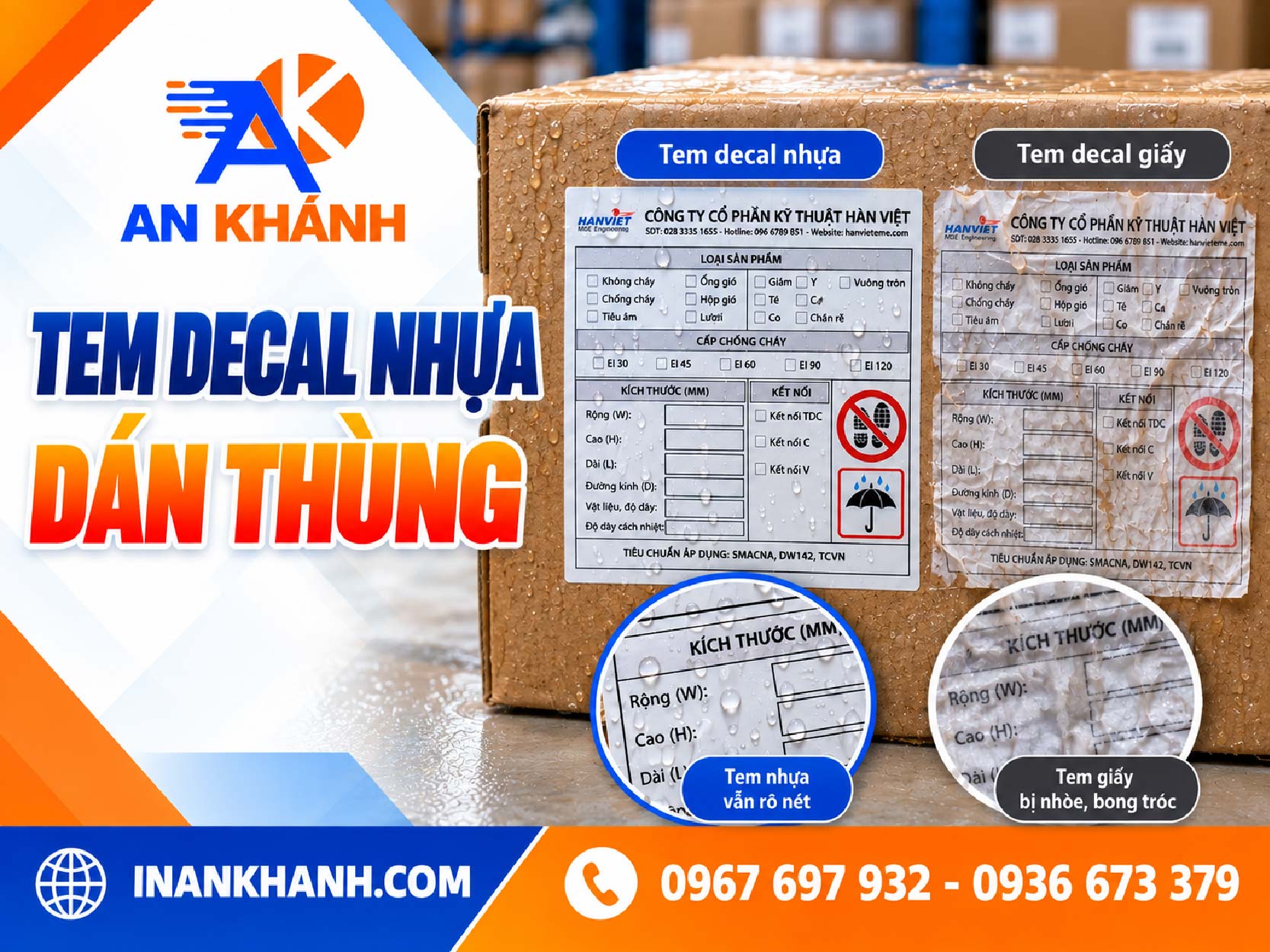 Tem decal nhựa dán thùng carton không nhòe khi gặp hơi nước