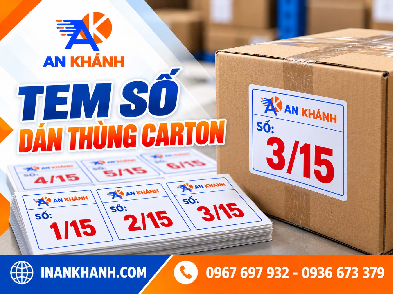 Tem dán thùng in theo file Excel, mỗi tem một số thùng