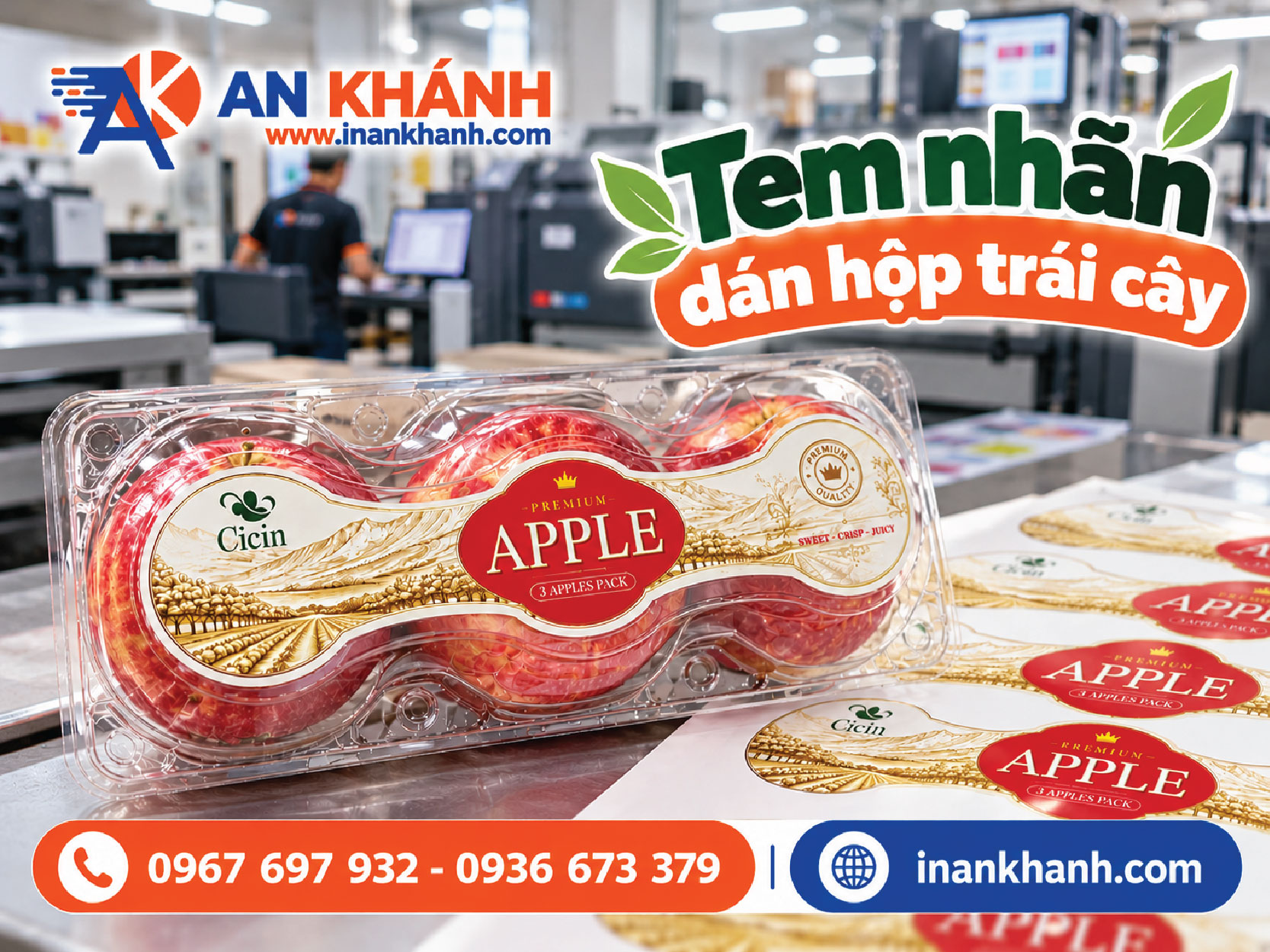 Tem nhãn hộp trái cây được in và bế tại xưởng In An Khánh